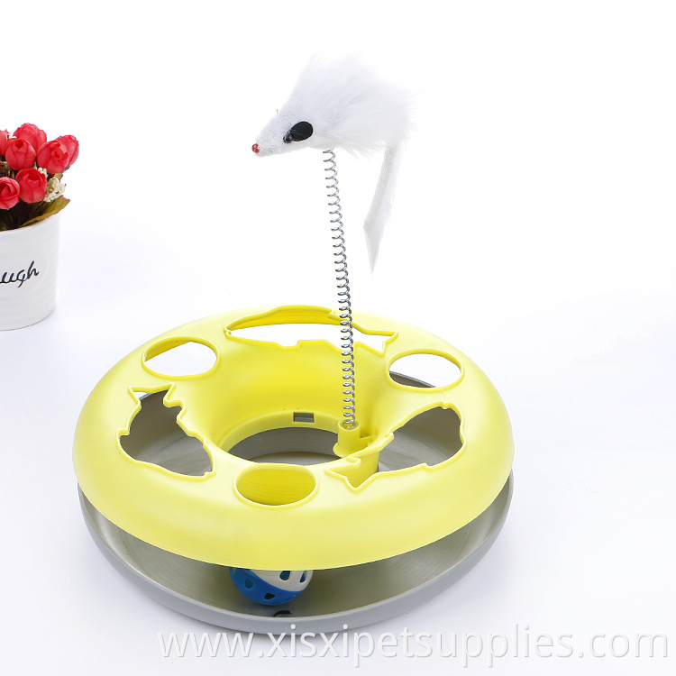 Cat Toys Turntable Tower of Tracks Interactive Cat chasing toy with spring mouse